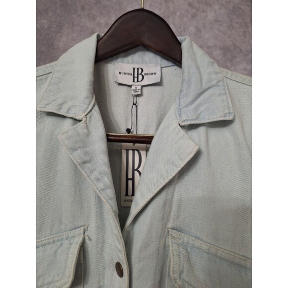 New Hunter and Brown Cotton Denim Short Sleeve Jumpsuit Womens Small Utility Y2k - Picture 9 of 15